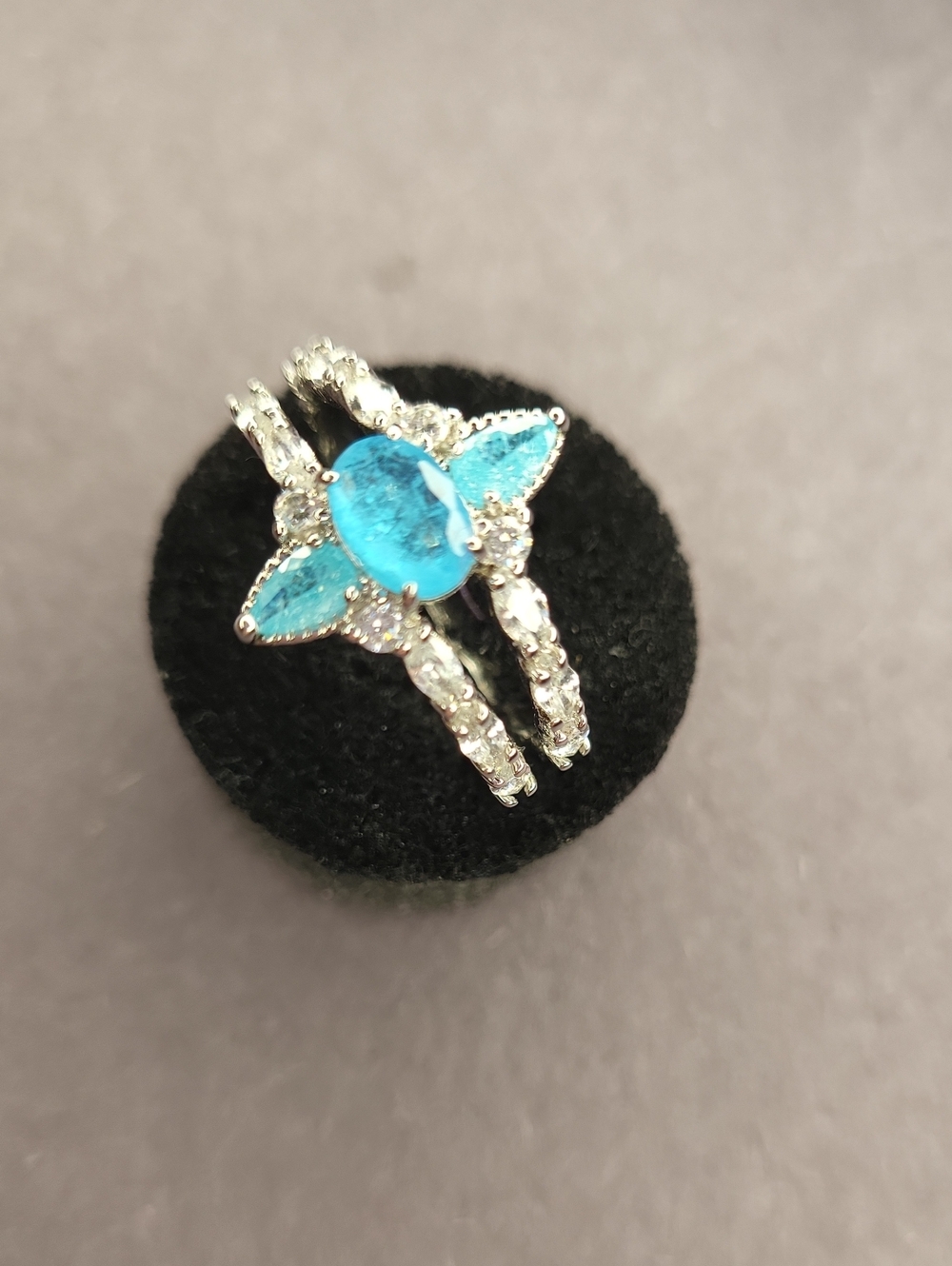 Silver Blue Gemstone Cocktail Ring